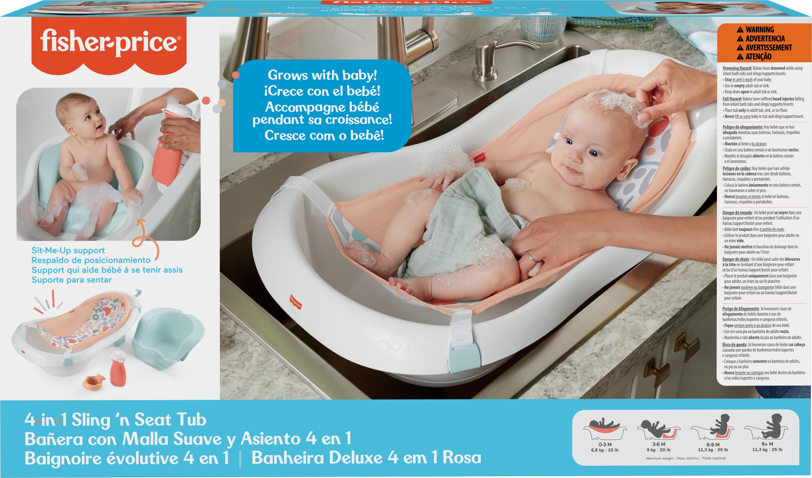 Fisher Price 4 in 1 Sling n Seat Baby Bath Tub for Newborn to Toddler Summer Blossoms New Plastic