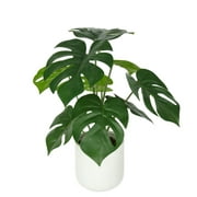 Mainstays Artificial Plastic Green Monstera Plant with Ceramic Pot, 14 in H, 0.95lb