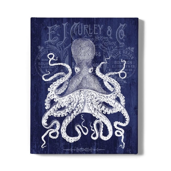 Octopus On Blue Wrapped Canvas -Fab Funky Designs,