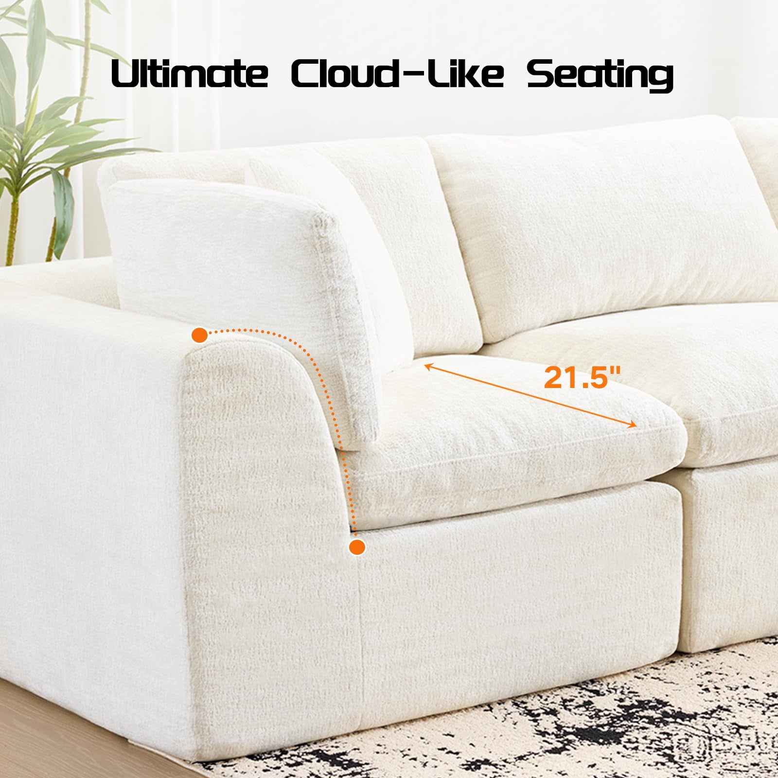 110" Cloud Couches Boneless Couch 3 Seater Sofa Modular Sectional Sofa with Ottoman, No Assembly Required