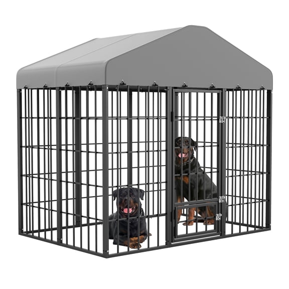ALAULM 6x4 ft Outdoor Dog Kennel with Roof, Heavy Duty Galvanized Steel Dog Enclosure with Escape-Proof Double Lock, Large Dog Cage Fence for Backyard