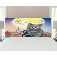 thumbnail image 1 of City Headboard, Musical Notes Cat the Keyboard on Rooftops in Night Sky Old Town Full Moon Art Print, Upholstered Decorative Metal Bed Headboard with Memory Foam, Full Size, Multicolor, by Ambesonne, 1 of 4