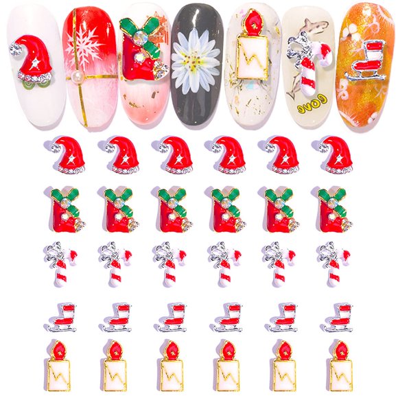 Colgantes de uñas WOKOTO Christmas de aleación para decoración de uñas, 30 unidades