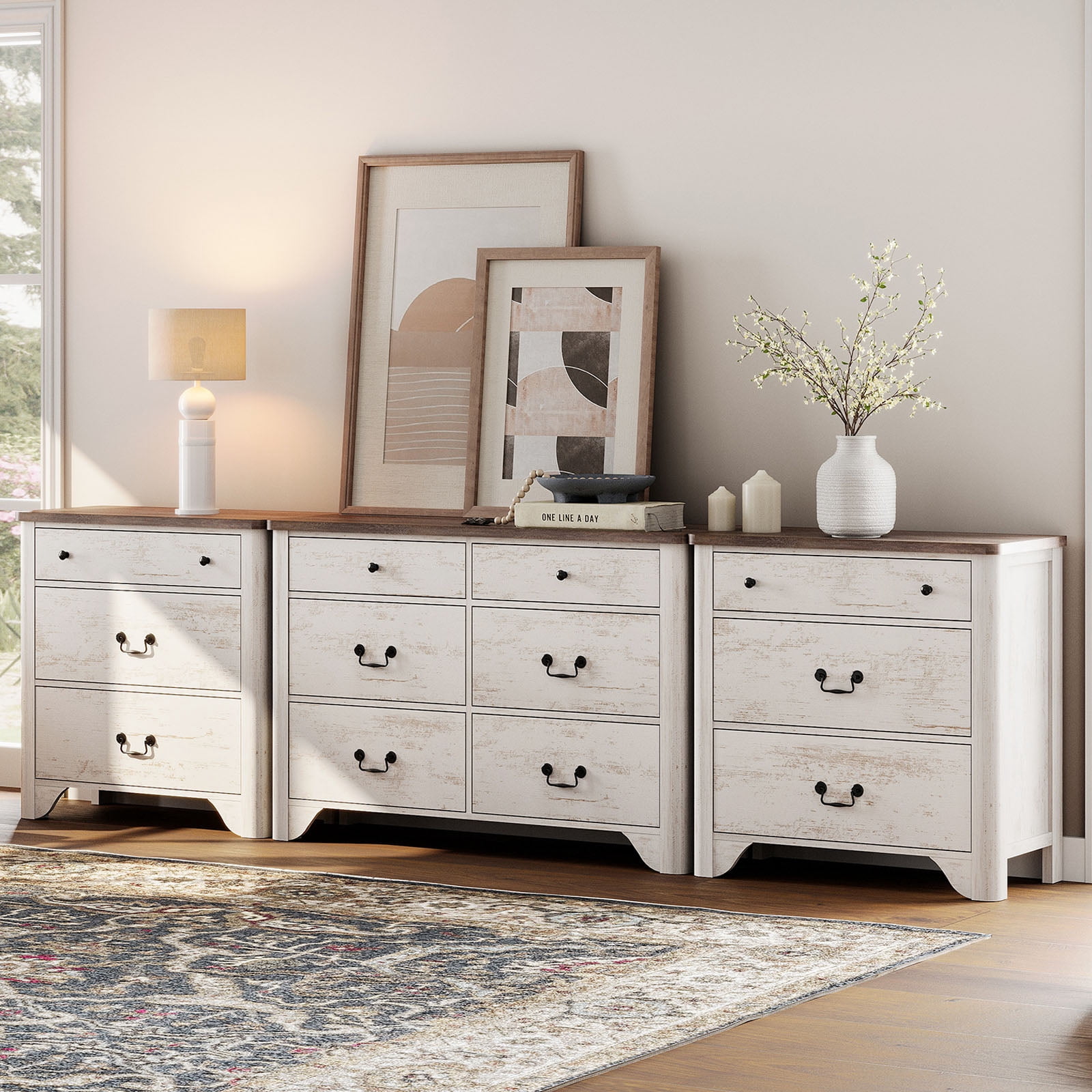 Farmhouse TV Stand For Tvs Up To 110", 3-In-1 TV Stands With 12 Drawers, Entertainment Center TV Console Storage Cabinets For Living Room Bedroom