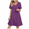 thumbnail image 6 of Lenago Women's Plus Size Summer Dresses High Waisted Fashion Holiday Summer Solid Color Short Sleeve Purple Dresses Party Beach Dress, 6 of 9