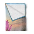 thumbnail image 2 of Lotus Soft Flannel Fleece Throw Blanket, Flower Blooming in Spring Meadow Natural Garden, Cozy Plush for Indoor and Outdoor Use, 50" x 70", Pale Pink Pale Blue, by Ambesonne, 2 of 5