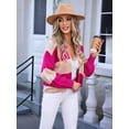 thumbnail image 2 of Womens 2025 Long Sleeve Fall Cropped Cardigan Sweaters Color Block Open Front Casual Loose Knit Outwear Rose Red S, 2 of 8