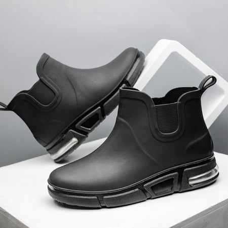 

Men‘s High Top Plain Color Waterproof Anti-skid Slip On Rain Boots Elevator Shoes For Outdoor