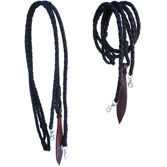 Horse Western Black Oiled Leather Hand Braided Rommel Reins Popper 6659BK