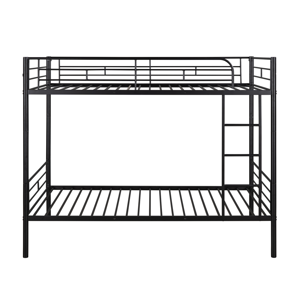 Twin Over Twin Metal Bunk Bed with Ladder and high Guardrail, Heavy Duty Bunk Beds for Kids/Teens/Adults, Double Twin Bed with Metal Slats and Heighten Guardrails, Black