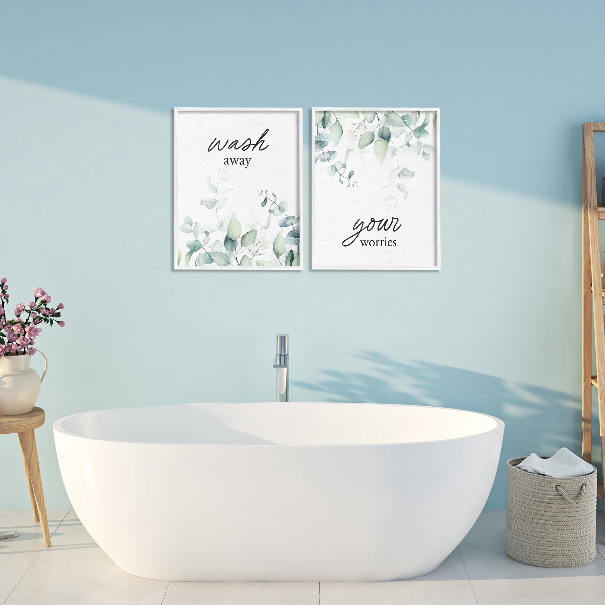 Wash Away Your Worries Leaves 2 Piece White Framed Giclee Art Set, design by Lettered and Lined