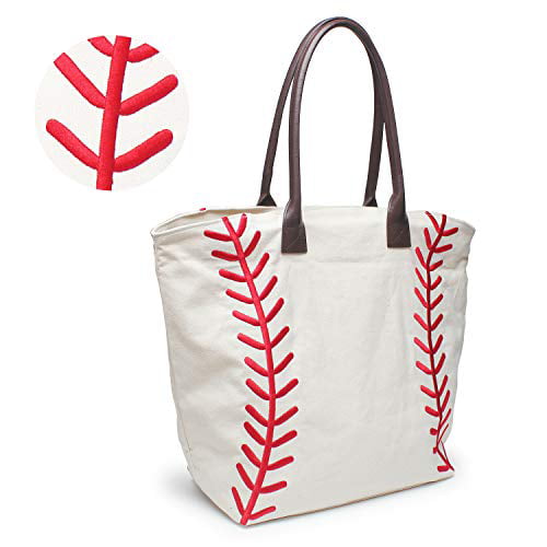 Canvas Baseball Mom Bag Embroidery Sport Tote Bag Large Oversize baseball handbag （print ） 
