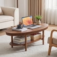 thumbnail image 5 of MIYZEAL Mid-Century Walnut Oval Coffee Table, Fluted Edge 2-Tier Wooden Coffee Table for Home & Office, 5 of 9