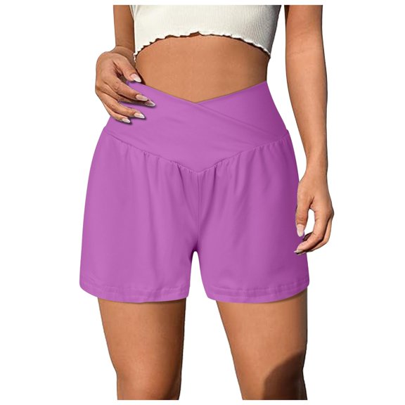 MEZZALL Women's High Waisted Running Shorts Lined Workout Athletic Shorts Trendy Solid Color Summer Daily Casual Bottoms