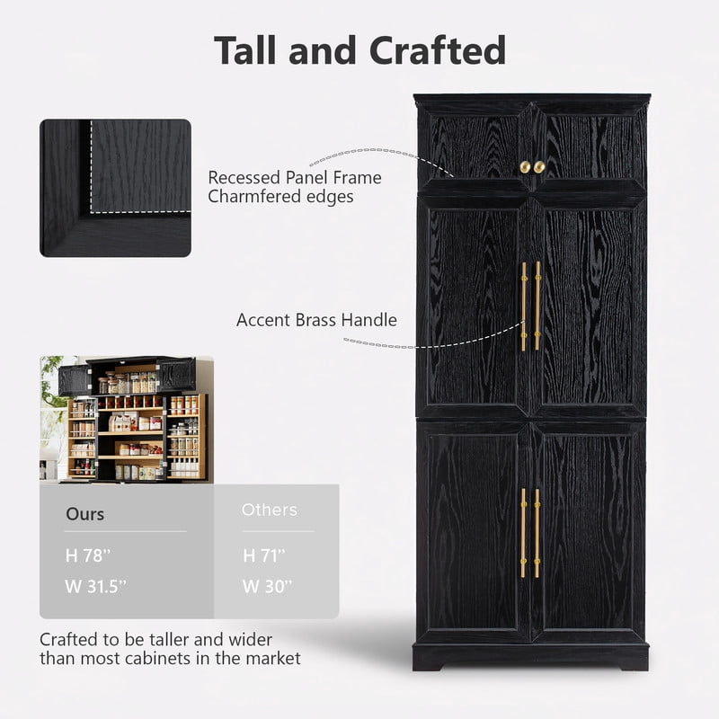 Farmhouse Kitchen Pantry with Drawers, Sideboard Storage Cabinet with Adjustable Shelves, Freestanding Versatile Cupboard
