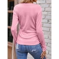 thumbnail image 5 of Womens Long Sleeve Shirts V Neck Ribbed Knit Slim Fit Light-Weight Sweater Fall Dressy Casual Tops Pink XXL, 5 of 6