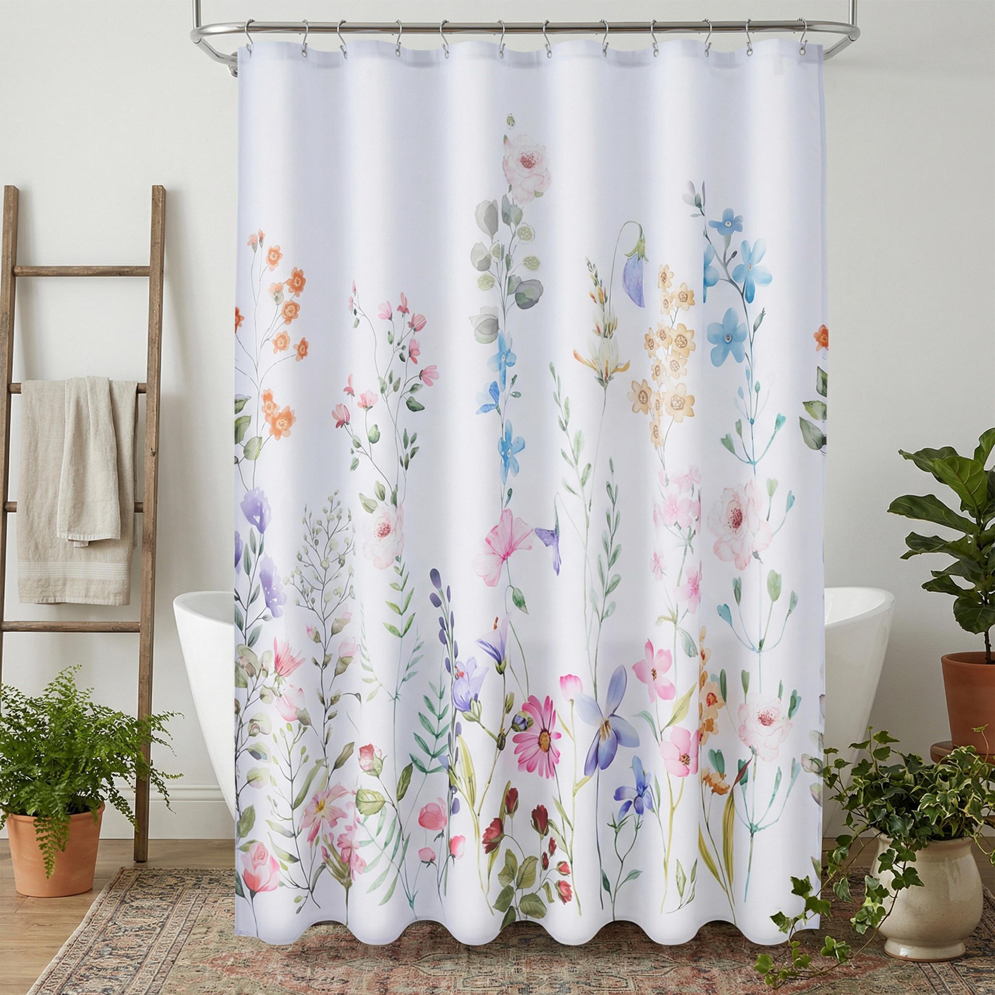 Unique Bargains Floral Print Sets, Waterproof Bath Curtain Multicolor 71"W x 71"L