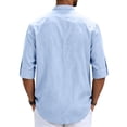 thumbnail image 4 of Men's Linen Henley Shirts 3/4 Sleeve Collarless Casual Beach T Shirt Lightweight for Summer Light Blue L, 4 of 5