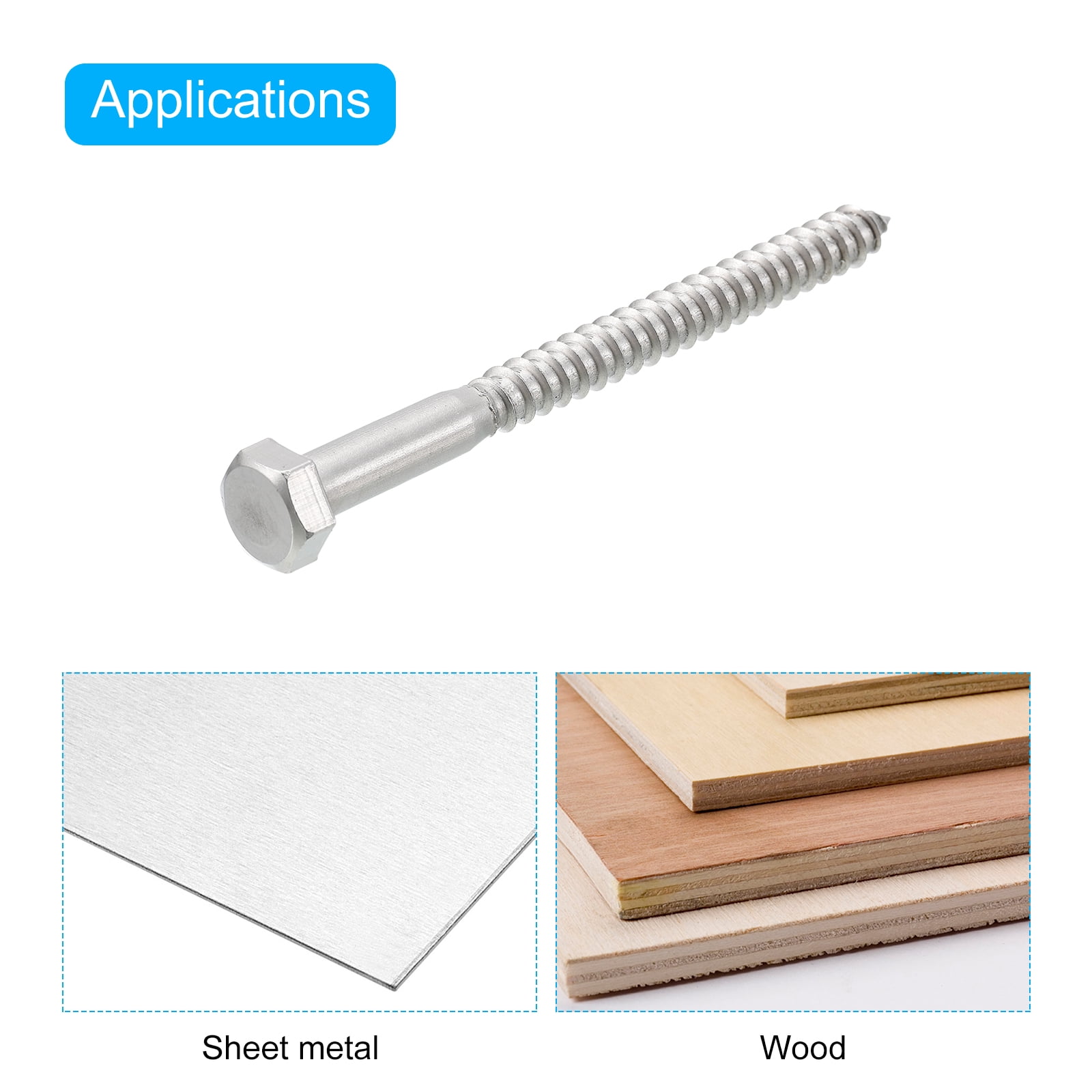 Uxcell Hex Head Lag Screws Bolts, 5/16" x 3-1/2" 304 Stainless Steel Partial Thread Wood Screws, 25 Pack