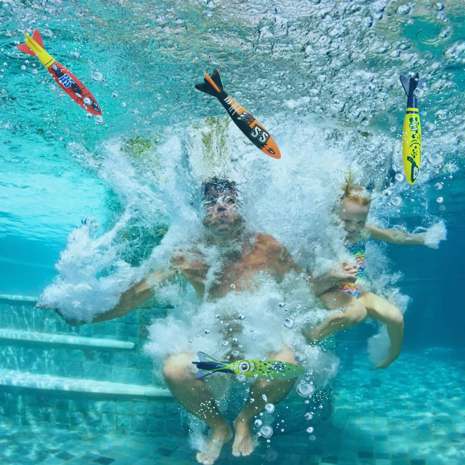 Pyaiiner 4 Pcs Jouet Torpille de Piscine Jouets de Plongée pour Enfants Ensemble de Jouets de Plongée sous-Marine pour Entraînement de Natation Jeux de Piscine Amusement d'Été
