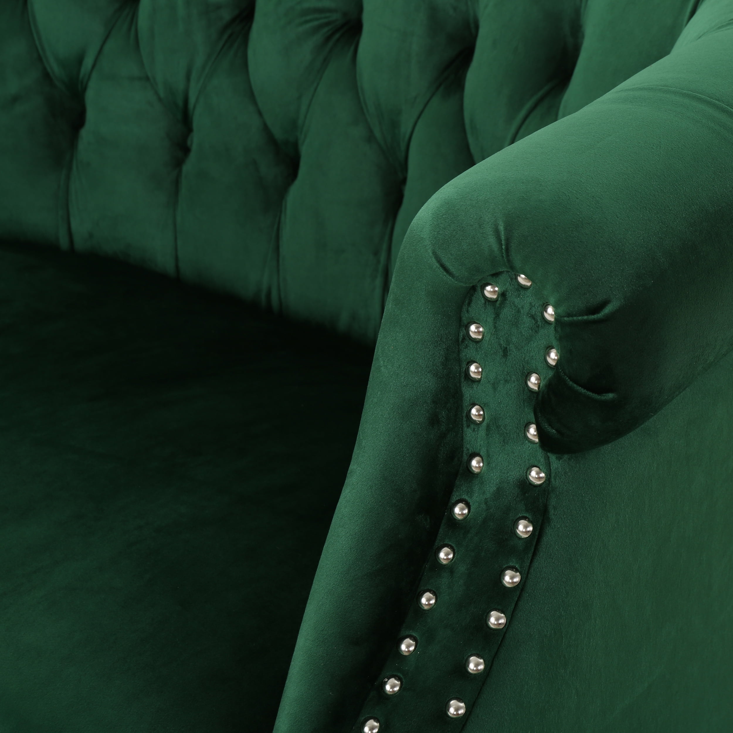 Noble House Myrna Button Tufted Velvet Loveseat, Emerald