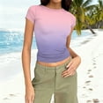 thumbnail image 3 of Perfectbot Women's Basic Slim Fit Crop Tops Fashion Ombre Short Sleeve Crew Neck Going Out Tight Tees, 3 of 7