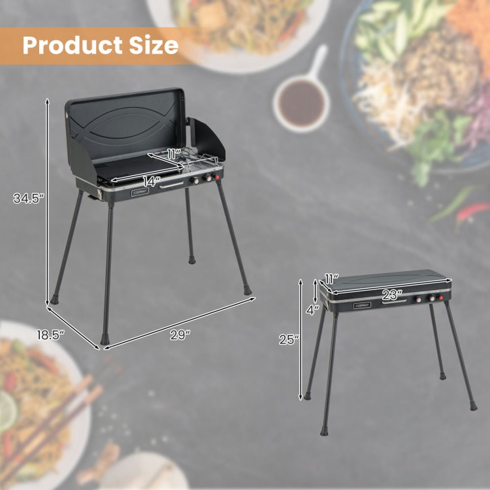 Spaco 2-in-1 Gas Camping Grill and Stove with Detachable Legs-Black, Camp Stove for Outdoor Cooking