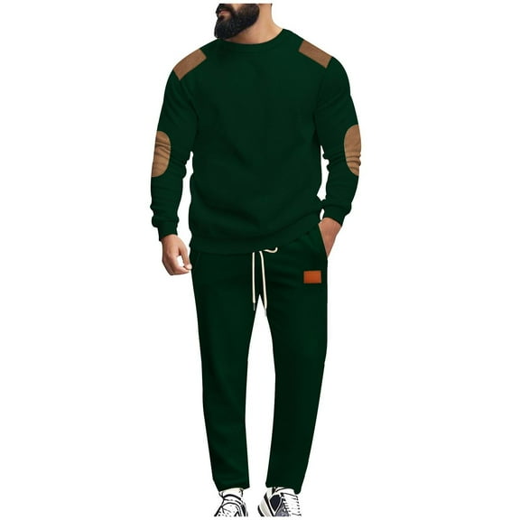 Xzbqbs Mens Waffle Tracksuits 2 Piece Sets Outfits Long Sleeve Crewneck Pullover Tracksuit & Joggers Sweatpants Jogging Sweatsuit