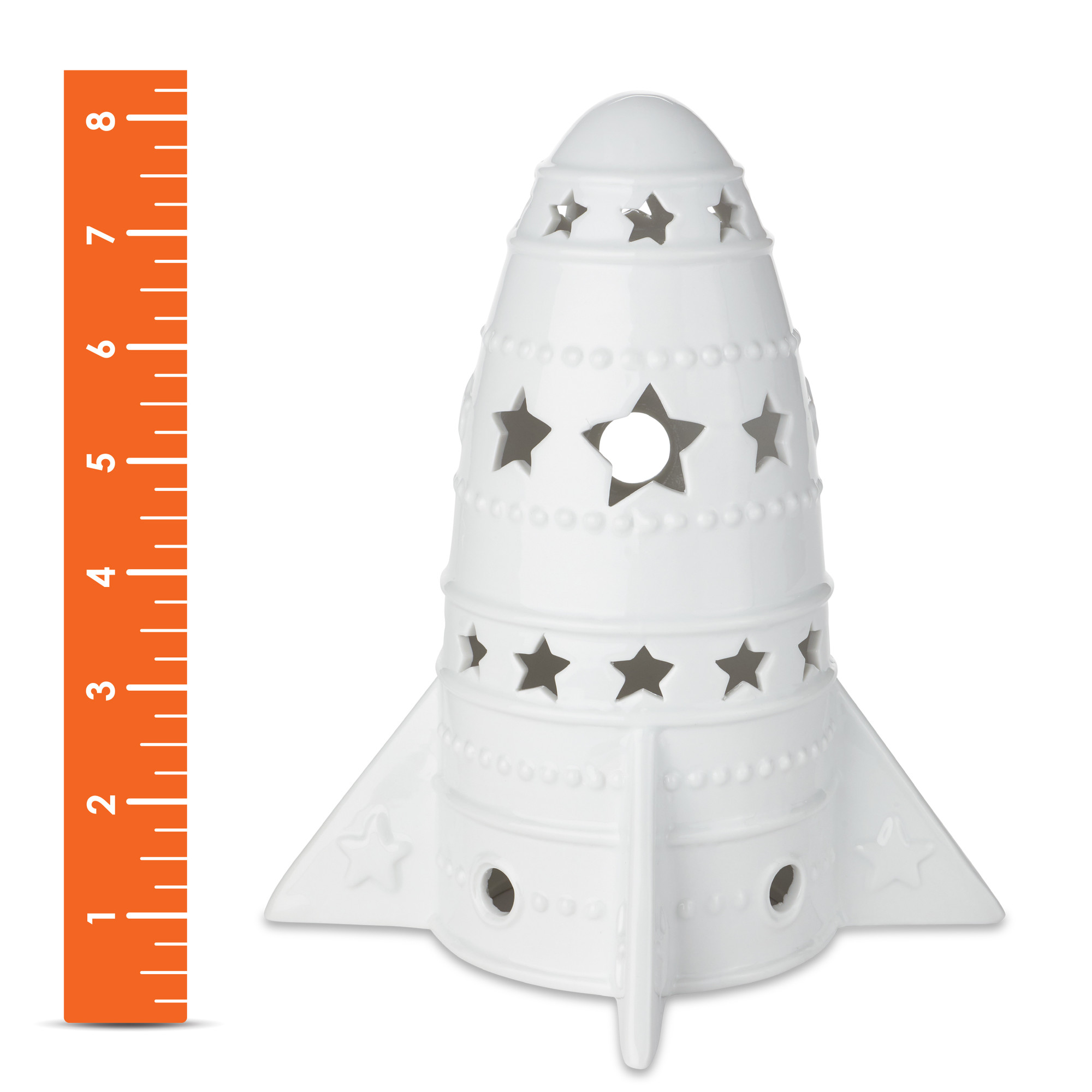 MindWare Paint Your Own Porcelain: Rocket Light with 2 tea lights, 12 paints & 2 brushes, Creative paintable pottery crafts & gift kits for kids