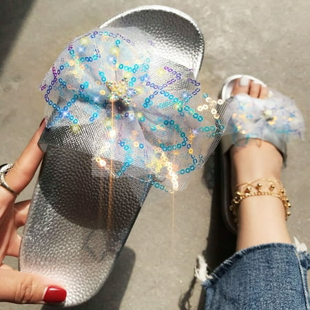

NEGJ Women Fish Mouth Shoes Fashion Flat Sandal Platform Sequined Beach Slippers Summer Casual Fashion Sandals