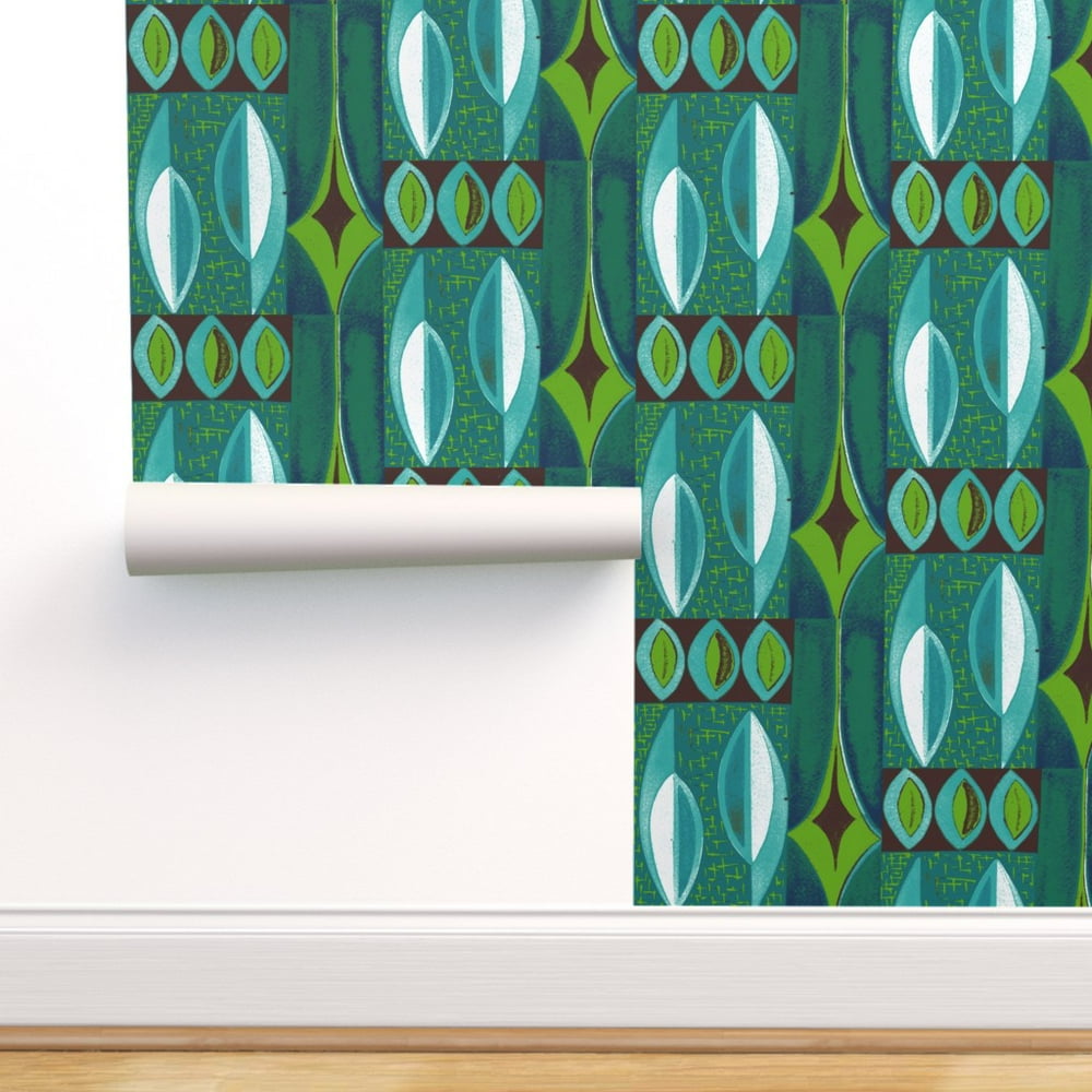 Peel-and-Stick Removable Wallpaper Abstract Green Mid Century Modern