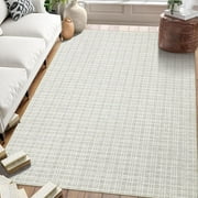 Aoile 5' x 7' Washable Area Rug, Modern Plaid Rug, Soft Faux Wool Rug Non-slip Low Pile Accent Small Rug for Bathroom Bedroom Kitchen Laundry, Light Grey