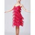 thumbnail image 3 of Doomiva Women's Sequins Tassel Dance 1920s Flapper Cocktail Party Dress Latin Ballroom Dance Dress HotPink S, 3 of 6