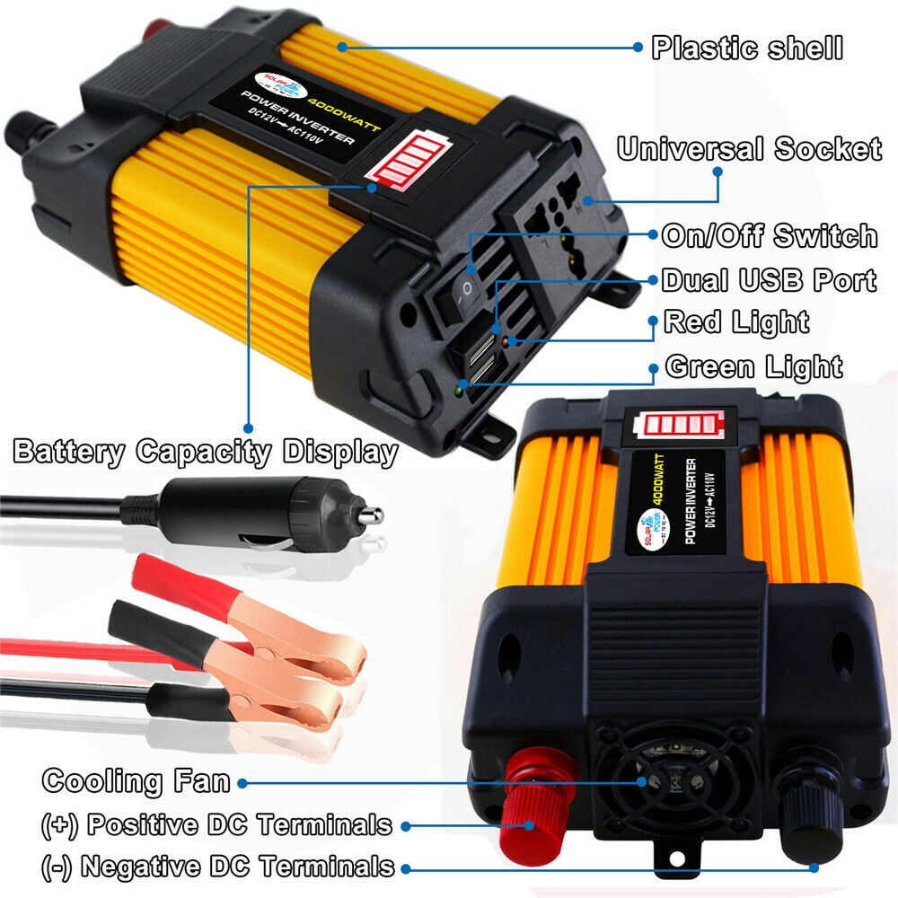 DFITO DF6000 12V 500W Continuous 6000W Surge Power Inverter with LED Battery Display for Car
