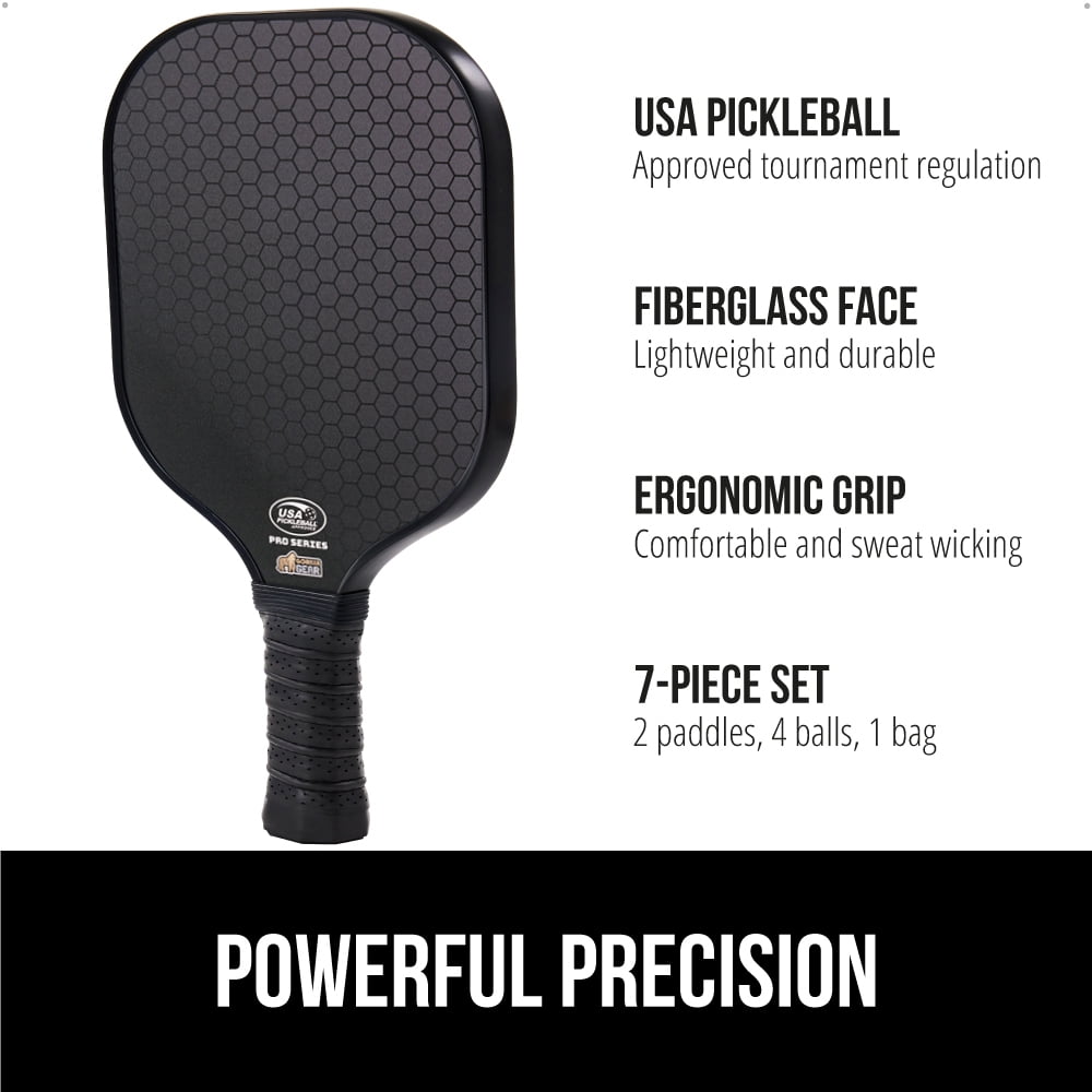 Gorilla Gear Pickleball Paddle Set of 2 with Pickleball Balls, Bag, USAPA Approved Fiberglass Racket, Black
