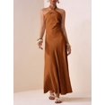 thumbnail image 5 of Women Elegant Redwood Satin Twist Front Halter Neck Long Maxi Dress For, 5 of 7