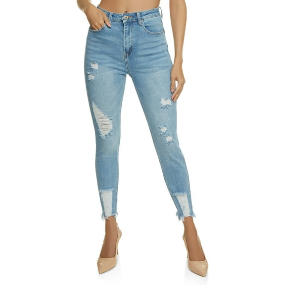 Womens WAX Distressed Frayed Hem Skinny Jeans
