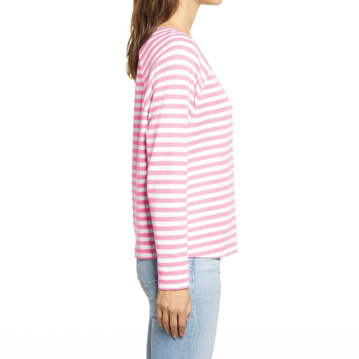 thumbnail image 3 of Langwyqu Womens Casual Crew Neck Striped Long Sleeve T Shirt Basic Tunic Tops, 3 of 5