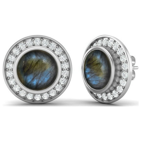 Mooneye 7mm Round Shape Labradorite 925 Sterling Silver Solitaire Women Gifts Stud Earrings