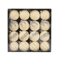 KOYPTL 16 Pcs Velvet Christmas Tree Ornaments Balls,2.4 Inch Beige Shatterproof Christmas Tree Decorations Set,Delicate Glitter Flocked Hanging Ball Ornaments for Xmas Tree Holiday Party Home Decor