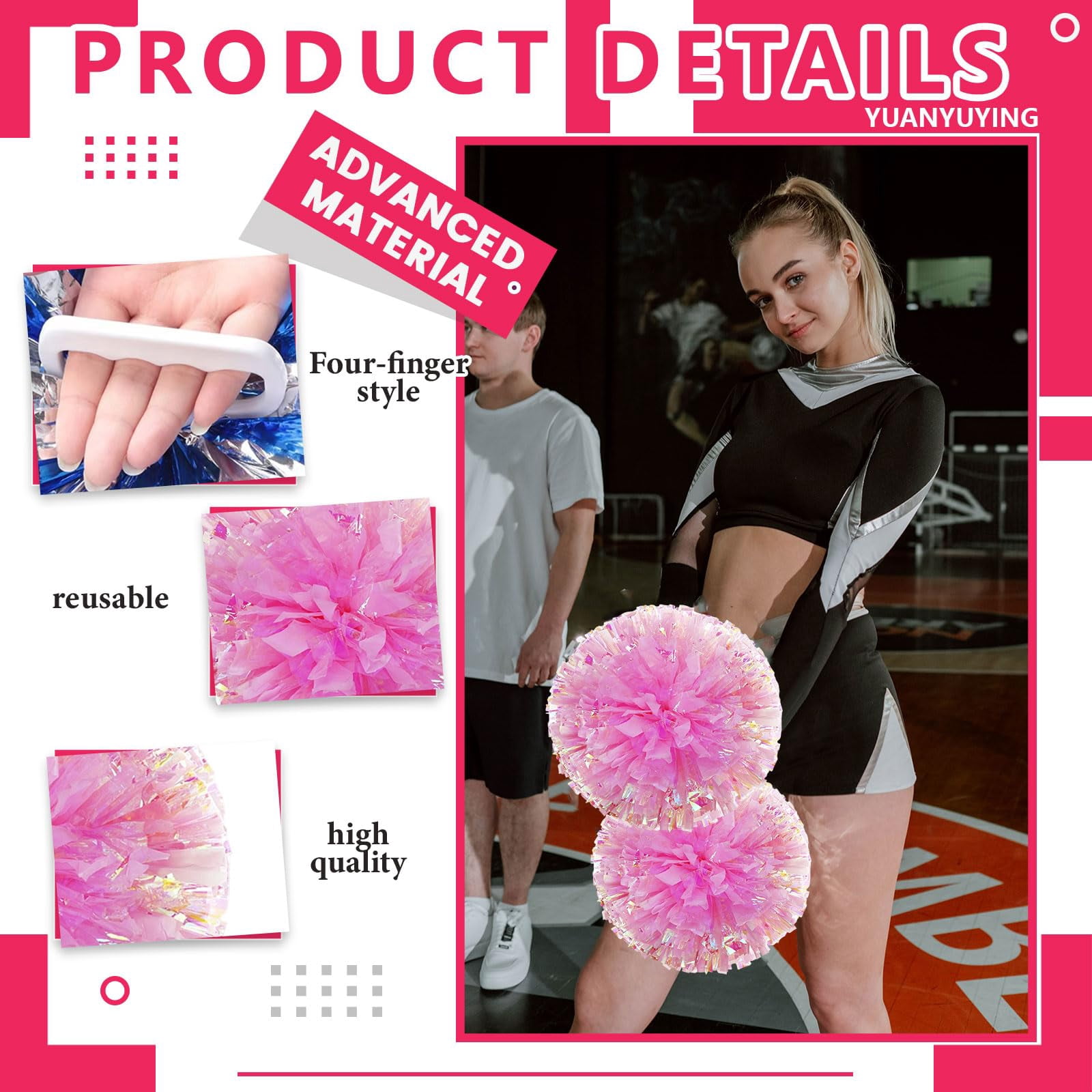 8 Pcs pom poms Cheer,pom poms Cheerleading with Four Finger Payment Cheer Pom Pomsfor Dance, Matches