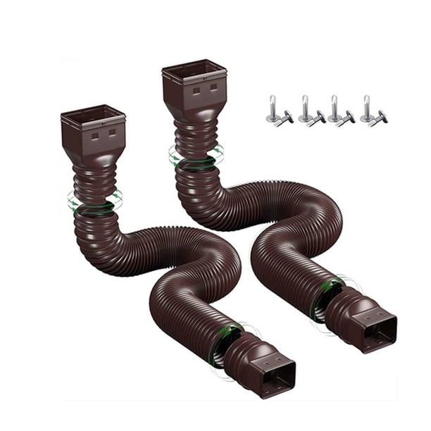 Eigraketly Paquete de 2 extensiones de canalón de lluvia, tubo extensor de caño de drenaje Flexible, piezas de drenaje de repuesto, accesorios Materiales de construcción Marrón