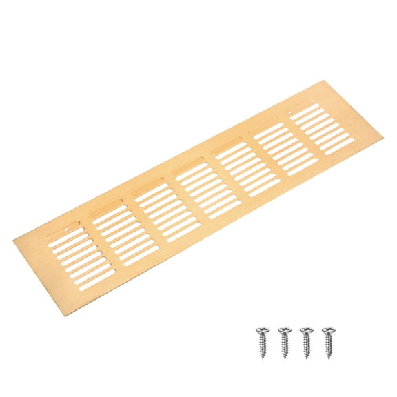 Uxcell 1-Pack Aluminum Alloy Door Air Vent Cover, 12x3"/300x80mm Ventilation Grille with Screws for Cabinet [Brushed Gold]