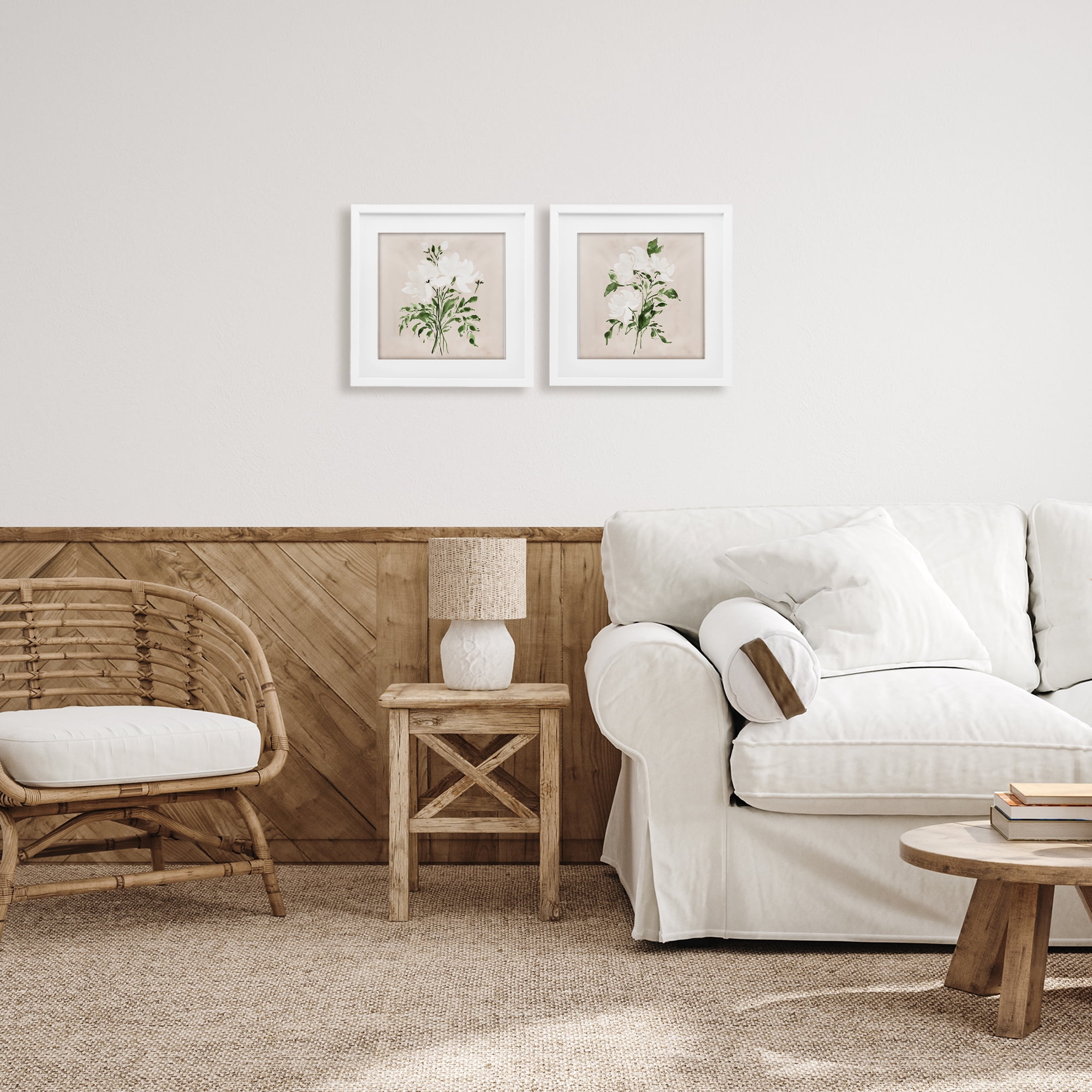 Stupell Industries White On Tan Botanicals 2 Piece White Framed Print Under Glass Set, design by Lucille Price