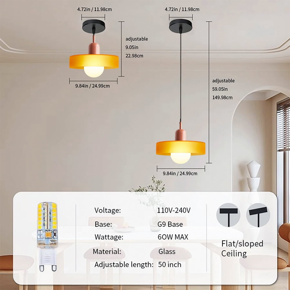 Mid Century Pendant Light: Modern Ceiling Pendant Lamp for Kitchen Island : Small Glass Hanging Light Fixtures for Diningroom