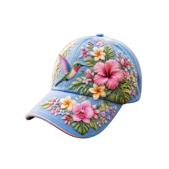 JULMCOMO Hat for Unisex Vivid Hummingbird Floral Print Vintage Adjustable Baseball Cap Casual Comfort Outdoor Sun Hat A