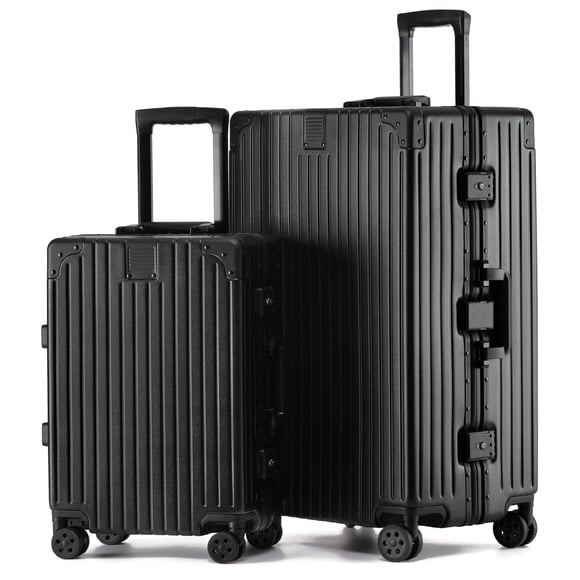 Set de 2 Maletas Rígidas KOFA Zurich 20 y 28”, Aluminio con Cerradura TSA, Ruedas 360° y Mango Telescópico, Color Negro