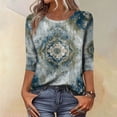 thumbnail image 2 of WTOBBY Women's Retro Style 3/4 Sleeve Round Collar Printed Blouse with Floral Design, Ladies Casual Top for Retro Look, Comfortable T-Shirt for Everyday Fashion,Mint Green S, 2 of 7