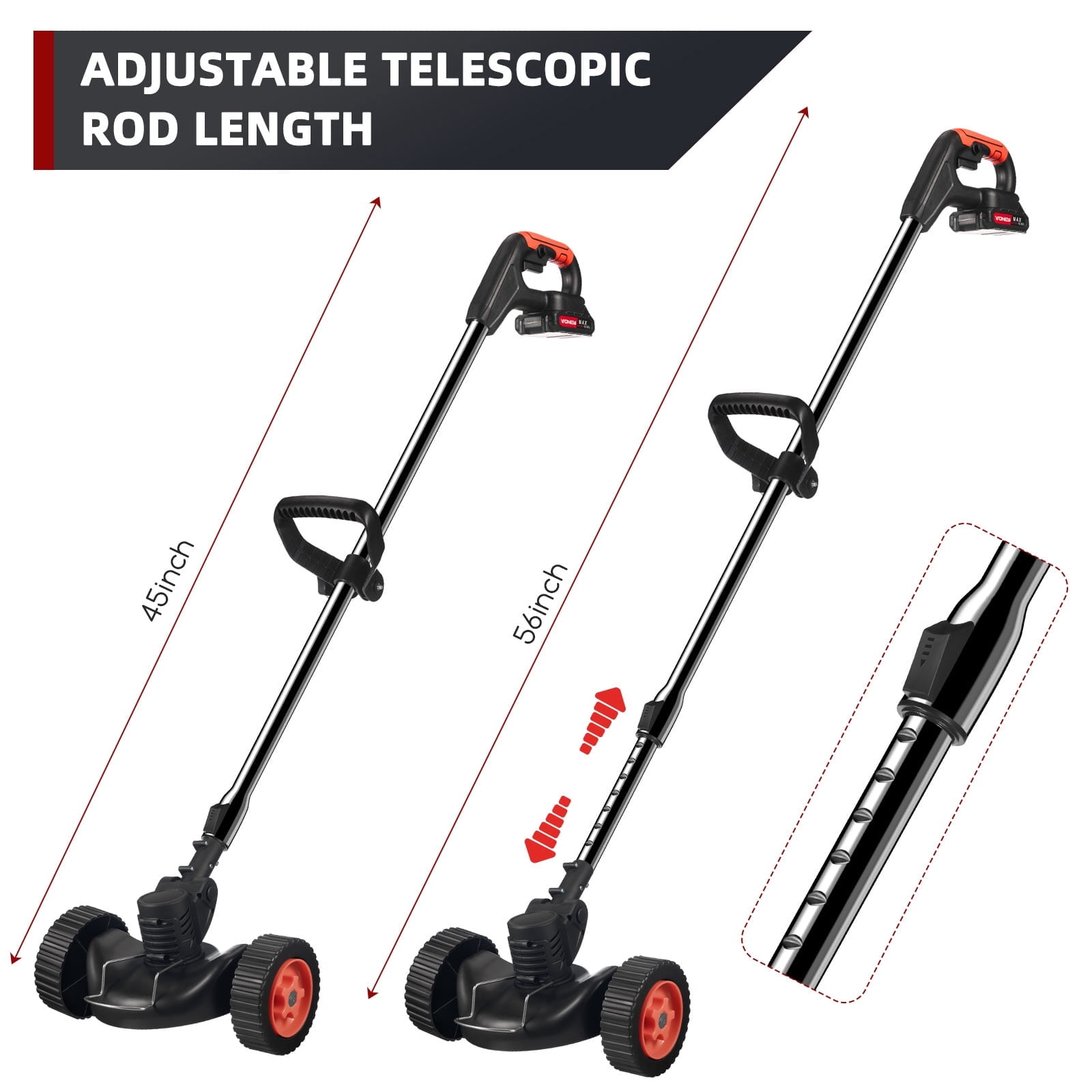 JLLOM Electric Weed Eater, Weed Wacker 3 in 1 Cordless Push Lawn Trimmer with Wheels Weed Eater Tool with Adjustable Handle 3 Function Blades Weed Eater Brush Cutter for Yard and Garden (Red)