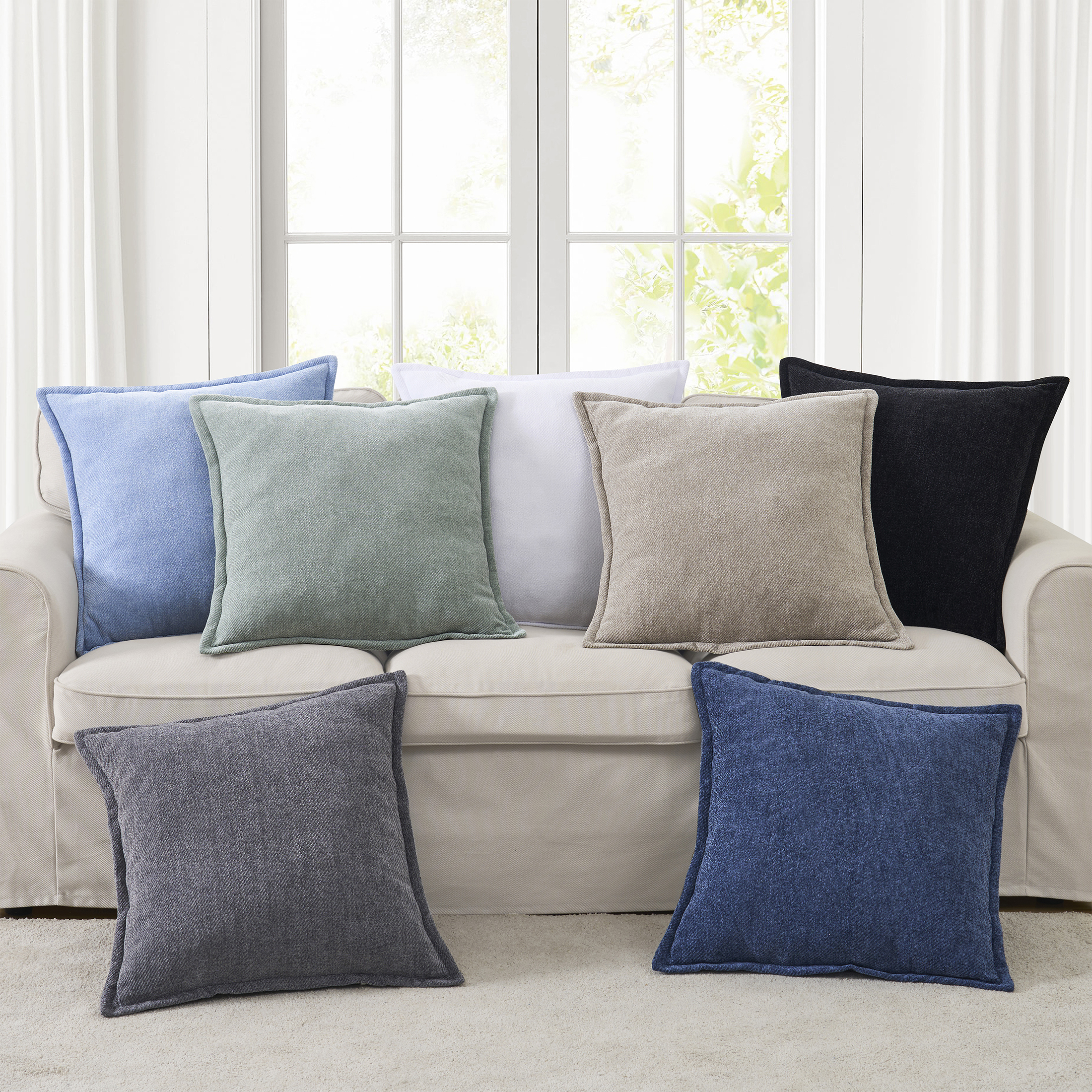 Mainstays 22" x 22" Blue Chenille Flange Decorative Pillow, 2-Pack photo 6
